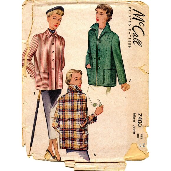 Vintage McCall Printed Pattern 7400 Womens Jacket Sewing Pattern 1940's Size 14 - Picture 1 of 4